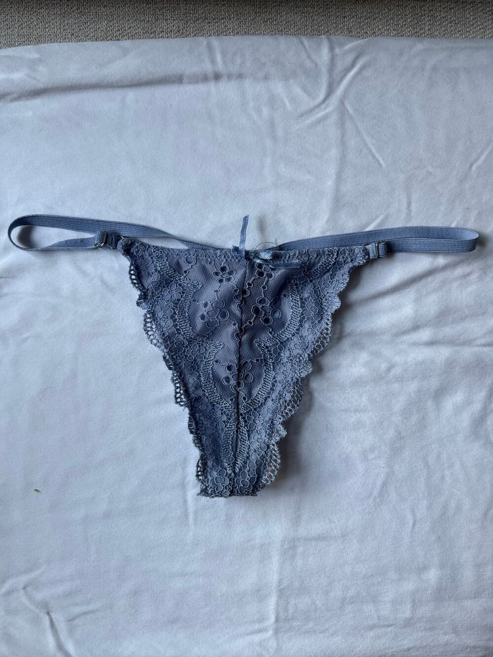 NWOT Blue Lace Thong Adjustable Side Straps Sheer Floral Mesh Vintage Y2K M